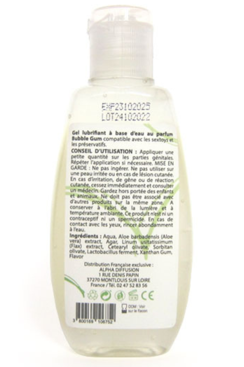 Lubrifiant à base d'eau 100% naturel Bubble Gum 90 ml Contenance : 90 ML, Parfum : Bubble gum 1 Lubrifiant à base d'eau 100% naturel Bubble Gum 90 ml Contenance : 90 ML, Parfum : Bubble gum