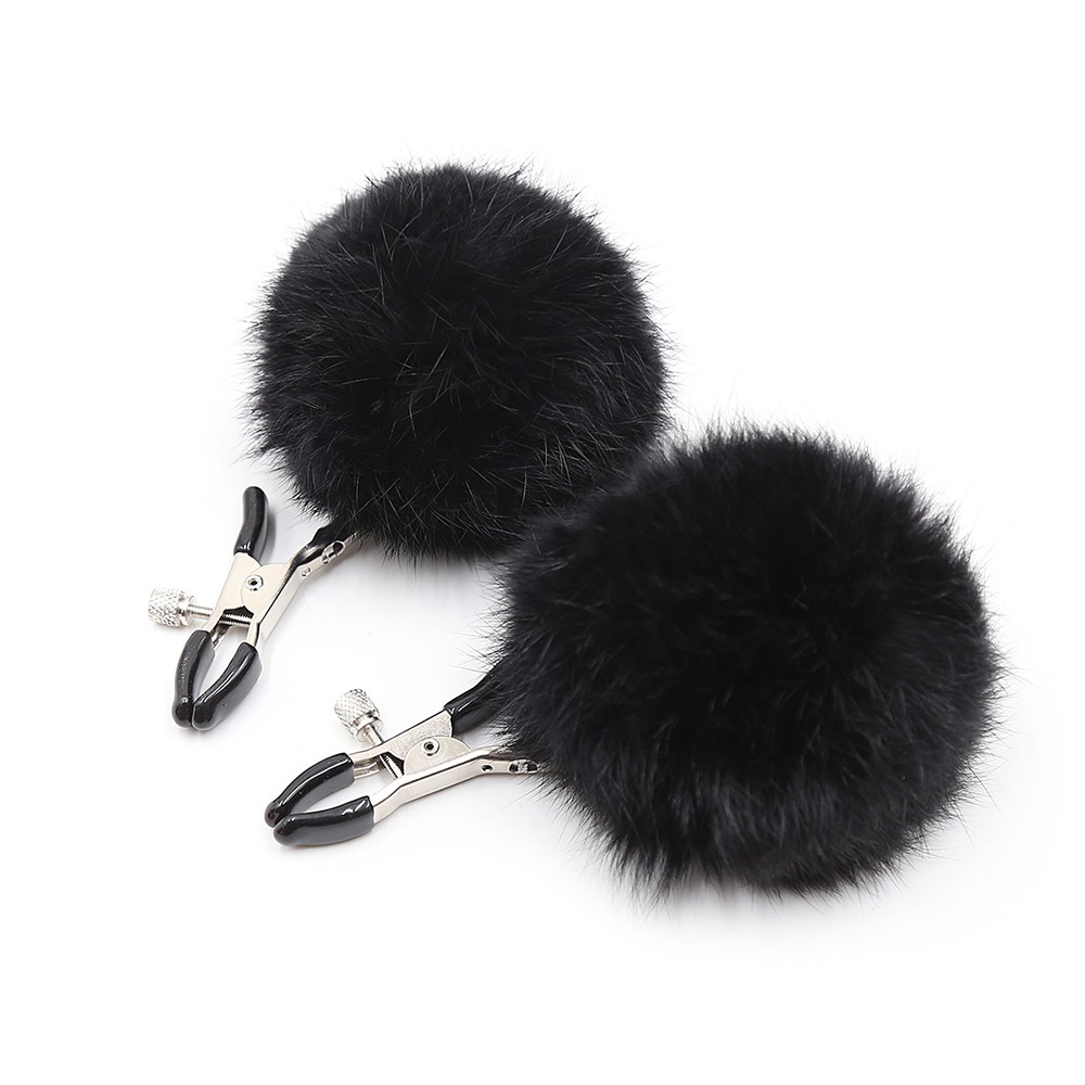 Pinces à seins avec pompoms noires Couleur : Noir 1 Pinces à seins avec pompoms noires Couleur : Noir