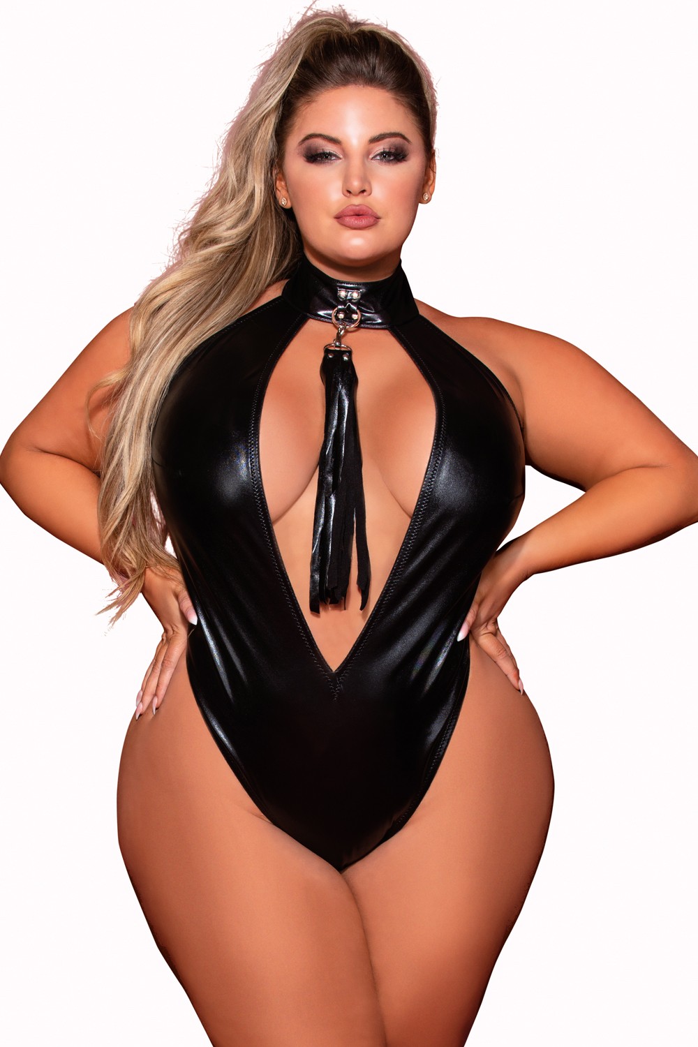 Body en simili cuir grande taille, extensible avec col clouté et fouet Taille : TU Grande Taille - OSQ, Couleur : Noir 1 Body en simili cuir grande taille, extensible avec col clouté et fouet Taille : TU Grande Taille - OSQ, Couleur : Noir