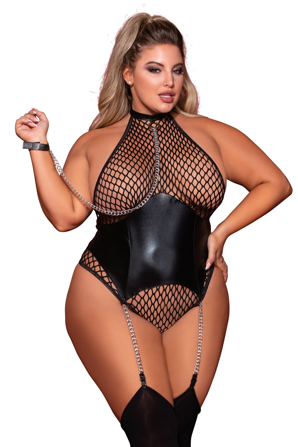 Body grande taille large résille et porte jarretelle simili cuir avec chainettes Taille : TU Grande Taille - OSQ, Couleur : Noir 1 Body grande taille large résille et porte jarretelle simili cuir avec chainettes Taille : TU Grande Taille - OSQ, Couleur : Noir