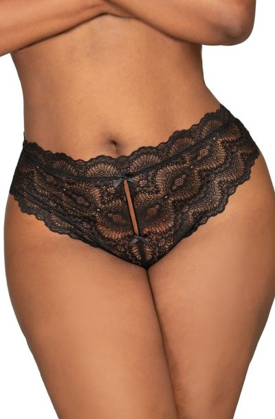 Tanga noir ouvert à l'entrejambe grande taille Taille : 3X, Couleur : Noir