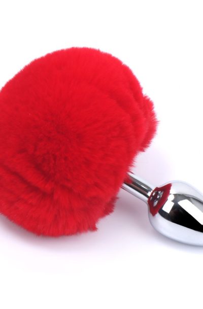 Plug anal aluminium avec pompon rouge Taille S Couleur : Rouge