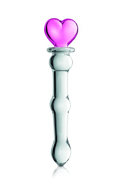 Accueil 18 Gode en verre bicolor avec boules et coeur n°21 Glossy Couleur : Transparent et rose