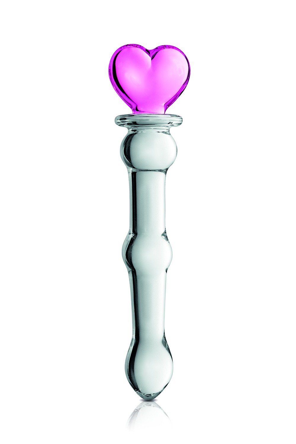 Gode en verre bicolor avec boules et coeur n°21 Glossy Couleur : Transparent et rose 1 Gode en verre bicolor avec boules et coeur n°21 Glossy Couleur : Transparent et rose