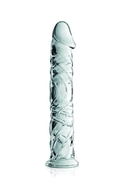 Gode en verre transparent avec gland et veines n°4 Glossy Couleur : Transparent