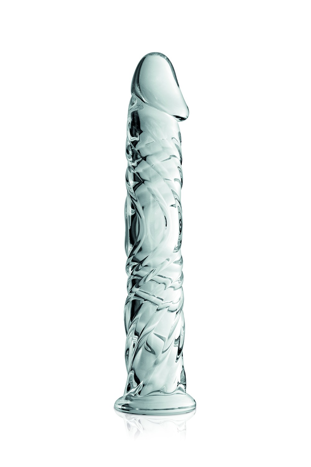 Gode en verre transparent avec gland et veines n°4 Glossy Couleur : Transparent 1 Gode en verre transparent avec gland et veines n°4 Glossy Couleur : Transparent