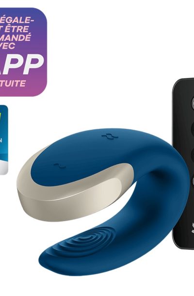Vibromasseur connecté pour couple avec télécommande Double Love bleu Satisfyer Couleur : Bleu