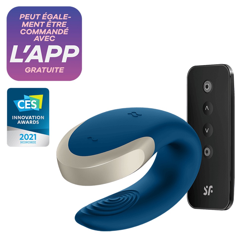 Vibromasseur connecté pour couple avec télécommande Double Love bleu Satisfyer Couleur : Bleu 1 Vibromasseur connecté pour couple avec télécommande Double Love bleu Satisfyer Couleur : Bleu