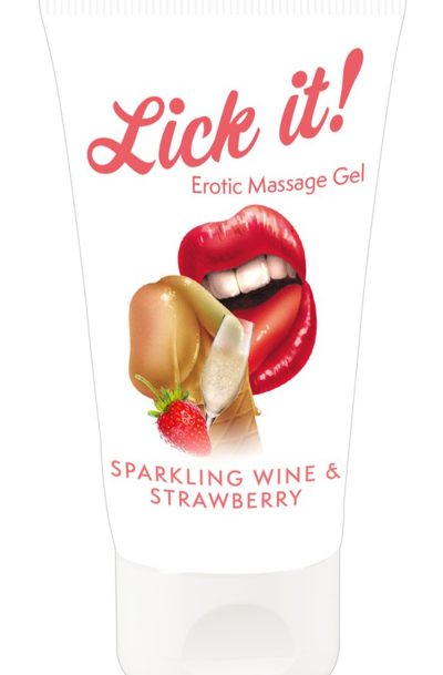 Lubrifiant et gel de massage végétalien comestible goût fraise/vin pétillant 50ml Contenance : 50 ML, Parfum : Fraise vin pétillant