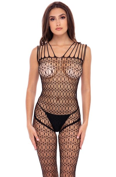 Bodystocking large maille ouvert à l'entrejambe Taille : TU - OS, Couleur : Noir