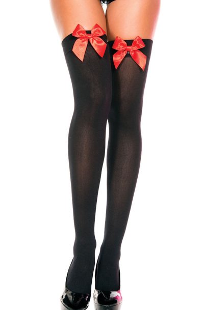 Accueil 19 Bas opaques noirs noeuds satinés rouges Taille : TU - OS, Couleur : Noir / Rouge
