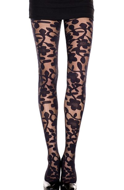 Collant noir imprimé floral Taille : TU - OS, Couleur : Noir