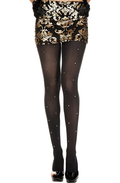 Accueil 16 collant semi opaque noir avec strass Taille : TU - OS, Couleur : Noir