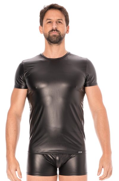 Accueil 12 T-shirt simili cuir noir Taille : XL, Couleur : Noir