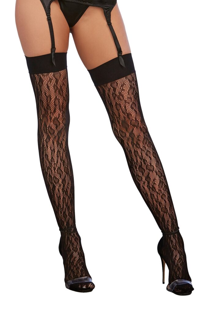 Accueil 9 Bas noir en résille avec motif léopard. Taille : TU - OS, Couleur : Noir