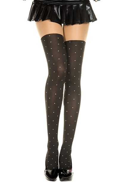 Collant fantaisie effet bas à pois blancs Taille : TU, Couleur : Noir
