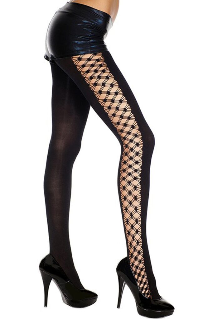 Accueil 16 Collant fantaisie opaque avec côtés ajourés résille Taille : TU, Couleur : Noir