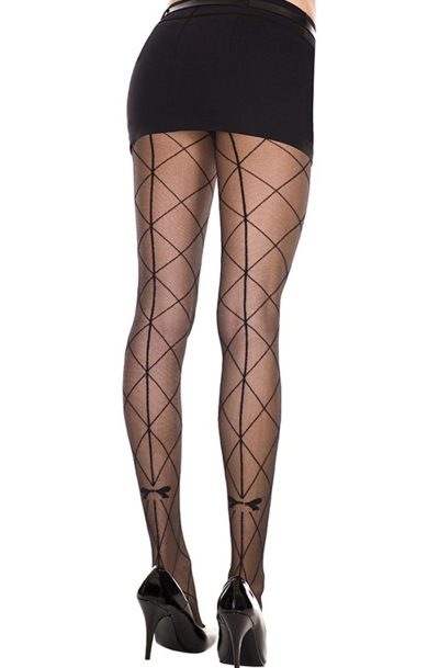Accueil 15 Collant fantaisie croisillons couture et noeud Taille : TU, Couleur : Noir