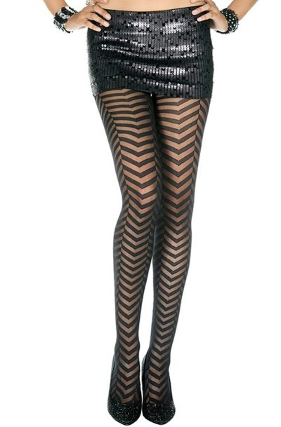 Collant fantaisie avec lignes zizag Taille : TU, Couleur : Noir