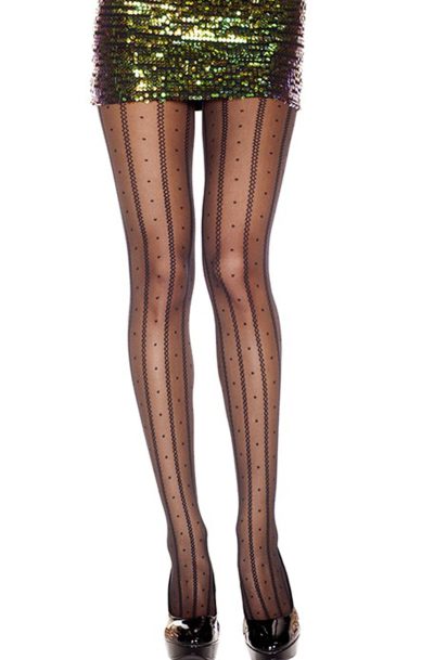 Collant fantaisie ligne maillons et pois Taille : TU, Couleur : Noir