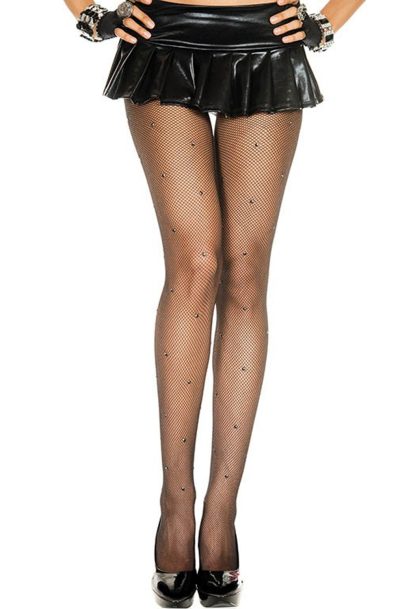 Collant noir fine résille avec strass Taille : TU, Couleur : Noir