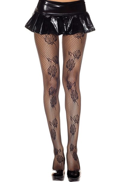 Accueil 16 Collant noir resille motif fleuri Taille : TU, Couleur : Noir
