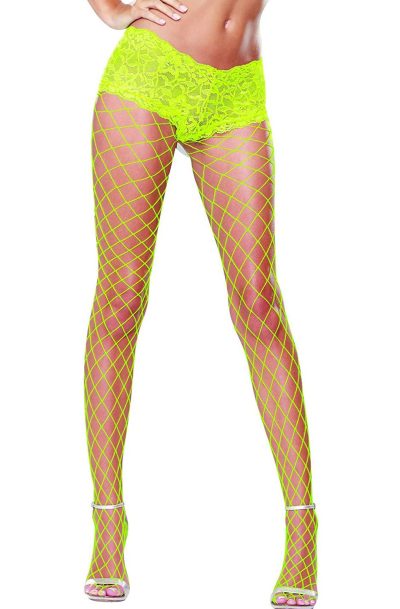 Collant filet jaune fluo avec shorty dentelle intégré Taille : TU, Couleur : Jaune