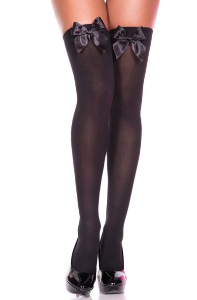 Accueil 16 Bas opaques noirs noeuds satinés noirs Taille : TU, Couleur : Noir