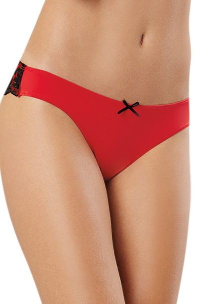 Tanga uni rouge et dentelle noire Taille : XL, Couleur : Rouge