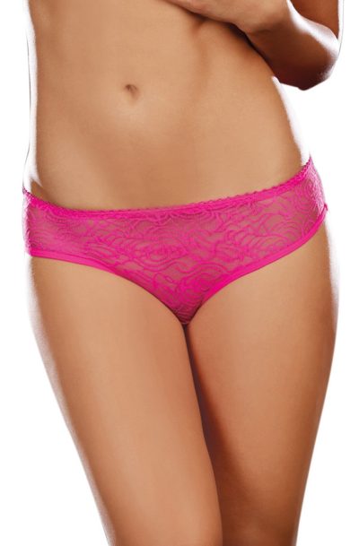 Tanga ouvert rose dentelle avec noeud sur les fesses Taille : L, Couleur : Rose