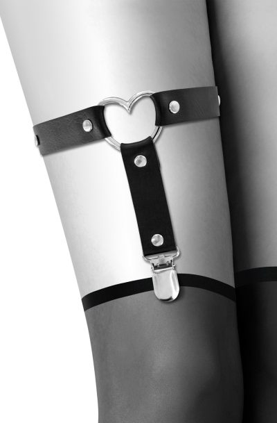 Jarretière noire avec coeur métal et rivets Taille : TU, Couleur : Noir
