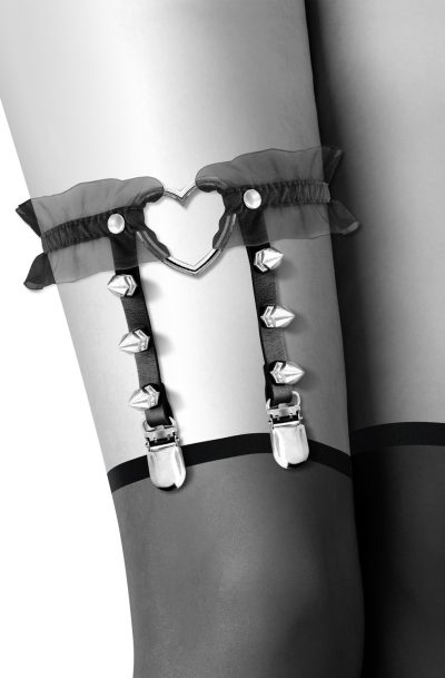 Jarretière noire avec coeur pointes et tulle Taille : TU, Couleur : Noir