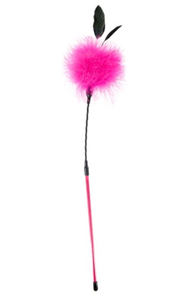 Cravache pompon rose avec petites plumes Taille : TU, Couleur : Rose