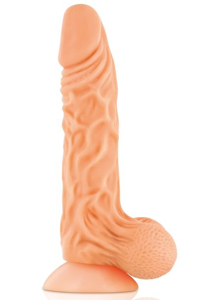 Gode réaliste veiné ventouse va-et-vient prépuce testicules billes mouvantes 22cm Taille : TU, Couleur : Chair
