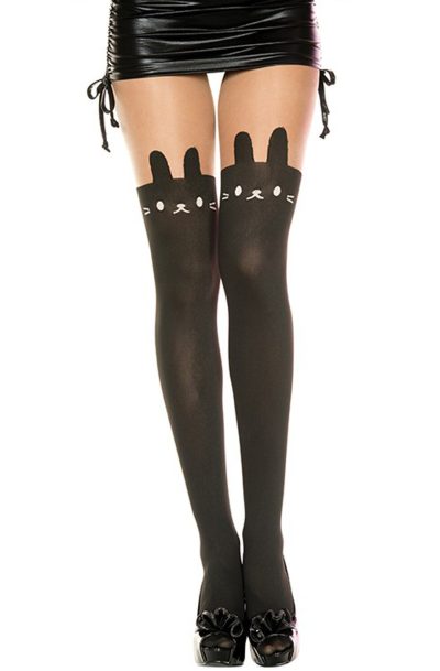 Collant nylon fantaisie opaque noir tête de lapin Taille : TU, Couleur : Noir