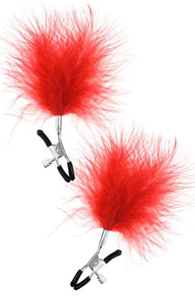 Pinces à seins pression réglable grande plumeau rouge Taille : TU, Couleur : Rouge