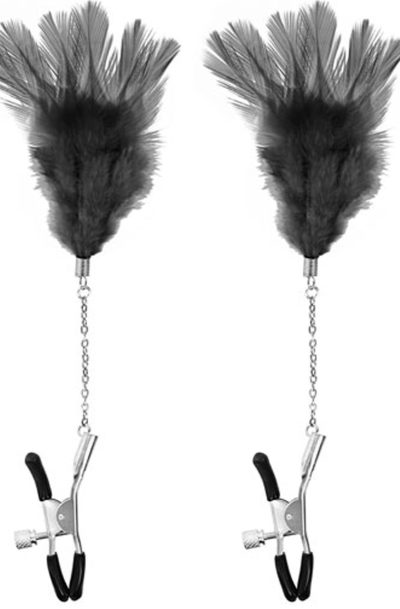 Pinces à seins pression réglable plumes noires Taille : TU, Couleur : Noir