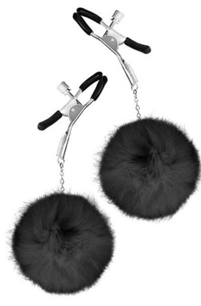 Pinces à seins pression réglable pompons noirs Taille : TU, Couleur : Noir