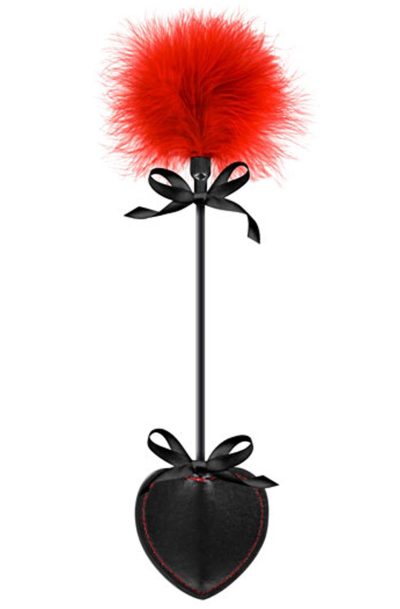 Cravache coeur noire bdsm avec plumeau rouge Taille : TU, Couleur : Rouge