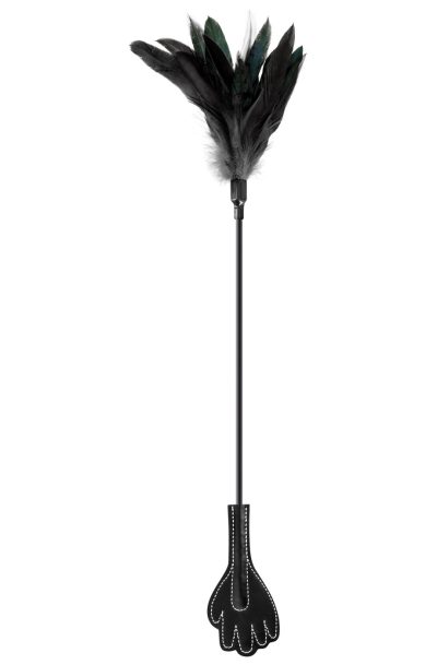 Cravache main noire bdsm avec plumes noires Taille : TU, Couleur : Noir
