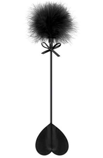 Cravache noire coeur bdsm avec plumeau noir Taille : TU, Couleur : Noir