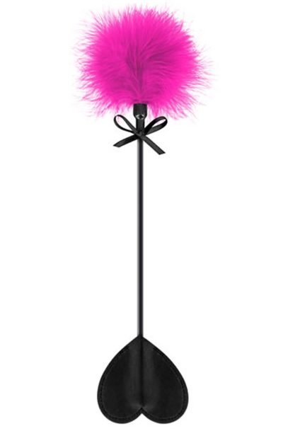 Cravache noire coeur bdsm avec plumeau rose Taille : TU, Couleur : Rose