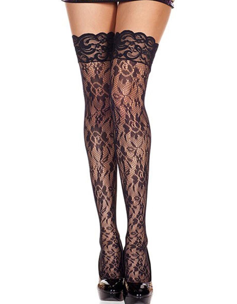 Accueil 12 Bas noirs résille florale jarretières dentelle Taille : TU, Couleur : Noir