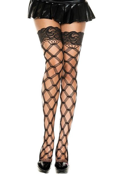 Accueil 12 Bas noirs filet losange Taille : TU, Couleur : Noir