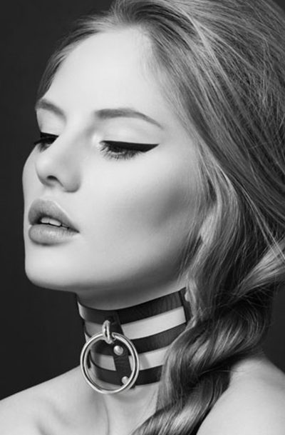Collier en cuir noir SM triple lanière avec anneau métal argenté Taille : TU, Couleur : Noir