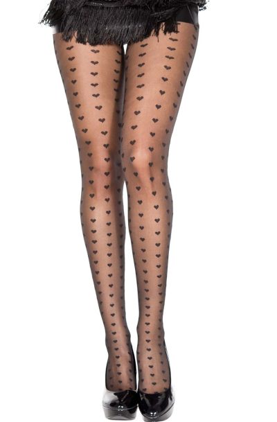 Collant fantaisie noir décoration multiples petits cœurs Taille : TU, Couleur : Noir