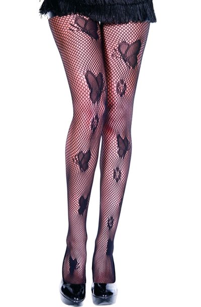 Collant sexy résille noir avec papillons Taille : TU, Couleur : Noir