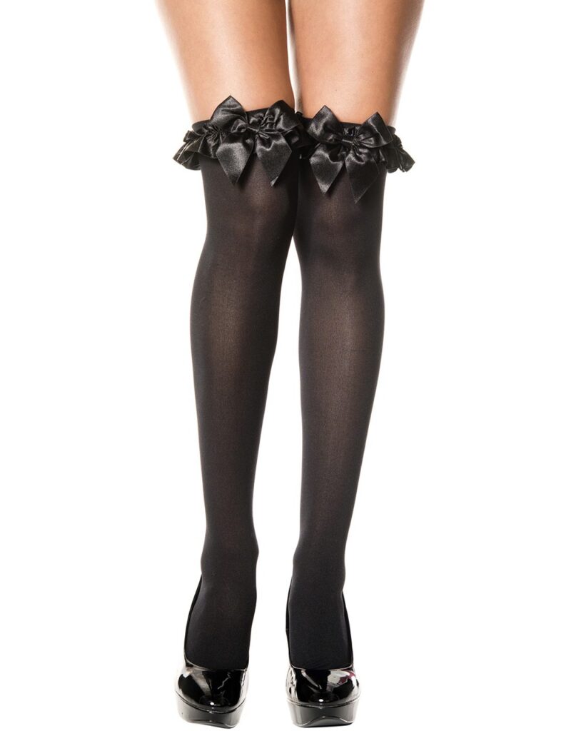 Accueil 16 Bas opaques noirs avec noeuds et volants Taille : TU, Couleur : Noir