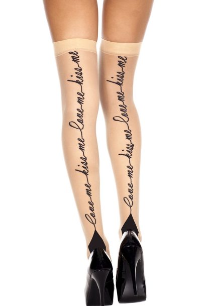 Bas chairs impression Love Me Kiss Me Taille : TU, Couleur : Chair