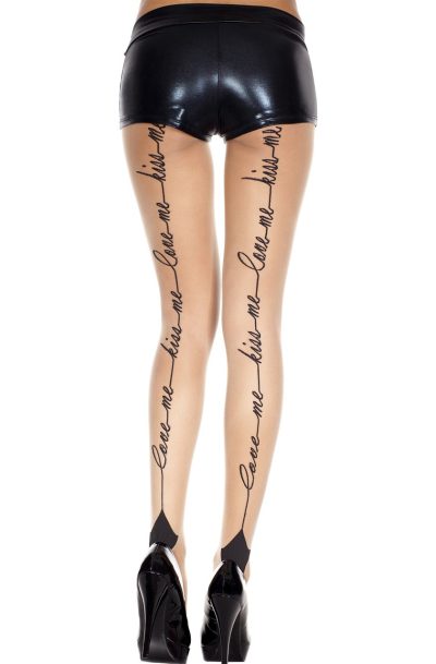 Collant nylon chair avec impression love me kiss me Taille : TU, Couleur : Chair